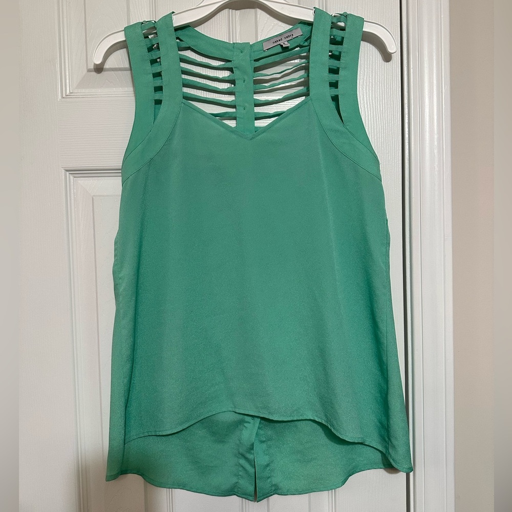 Mint green tank top, light, button back, detailed upper. Sz S Naked Zebra